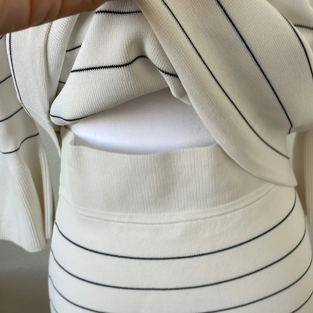 Boss Cream and Gray Striped Skirt Set